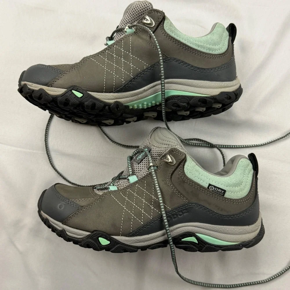 Oboz Bridger Low B-DRY Hiking Shoes Womens 7.5 Gray Mint Waterproof Trail Sneake